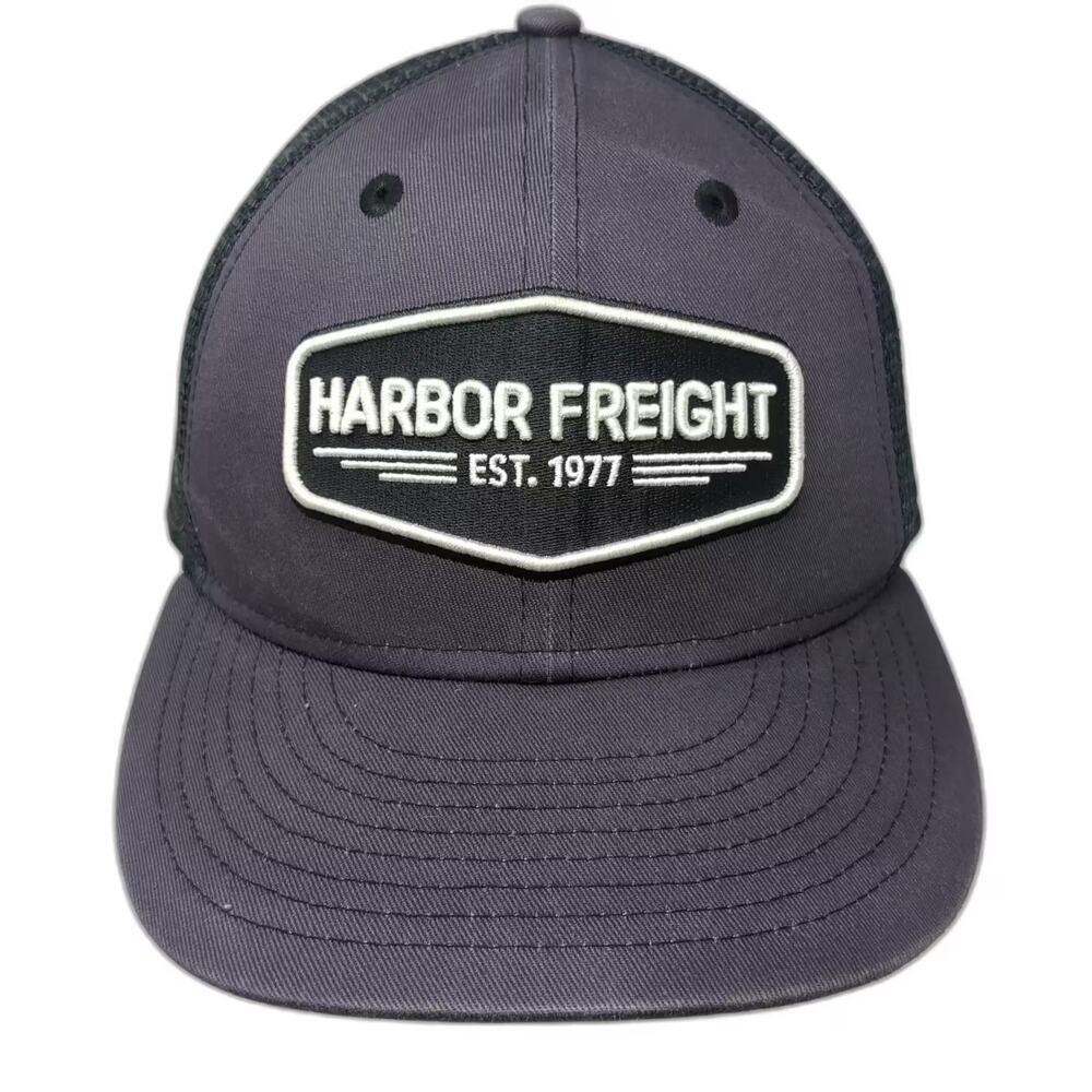 Harbor Freight Trucker Hat Gray Black Snapback OS Embroidered Logo Adjustable